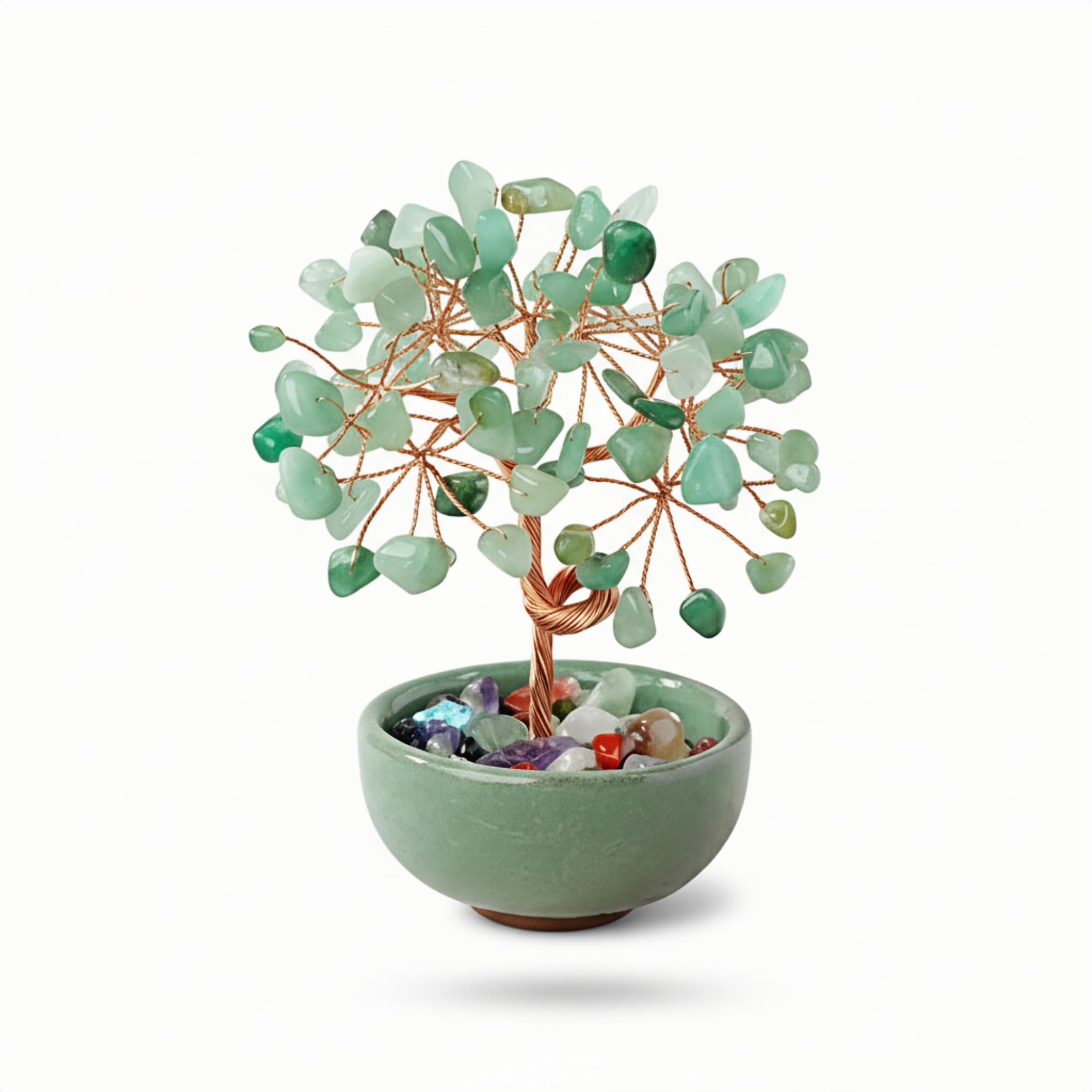 Natural Crystal Money Tree - Feng Shui Bonsai for Wealth & Prosperity, Tabletop Decor Artificial Trees for Home Office with Ceramic Pot (Green)