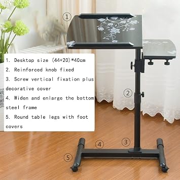 Overbed Table Overbed Table Side Table Computer Desk Moveable Height Adjustable Rolling Laptop for Bed Mobile Stand Tilting Overbed with Wheels Tray Ergonomic Portable (A)