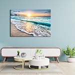 Wieco Art Sea Waves Large Canvas Prints Wall Art Ocean Beach Pictures Paintings Ready to Hang for Living Room Bedroom Home Decorations Modern Stretched and Framed Seascape Giclee Artwork
