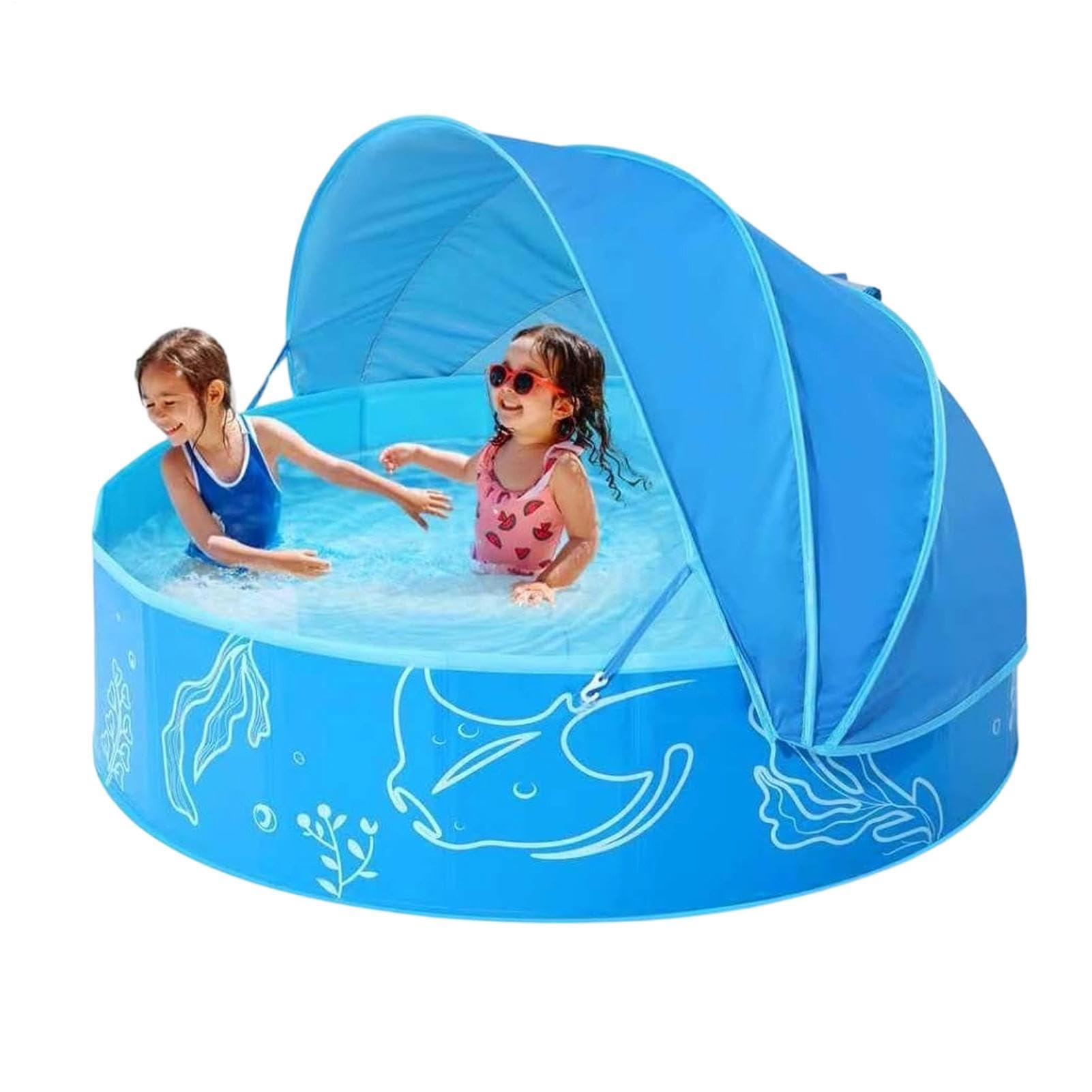 Planschbecken mit Sonnenschutzdach | 120 x 30 cm faltbares Sommer-Wasserspielzeug,Planschbecken Für Kinder Mit Sonnenschutz - für Draußen, Park, Mädchen, Garten, Schwimmen,