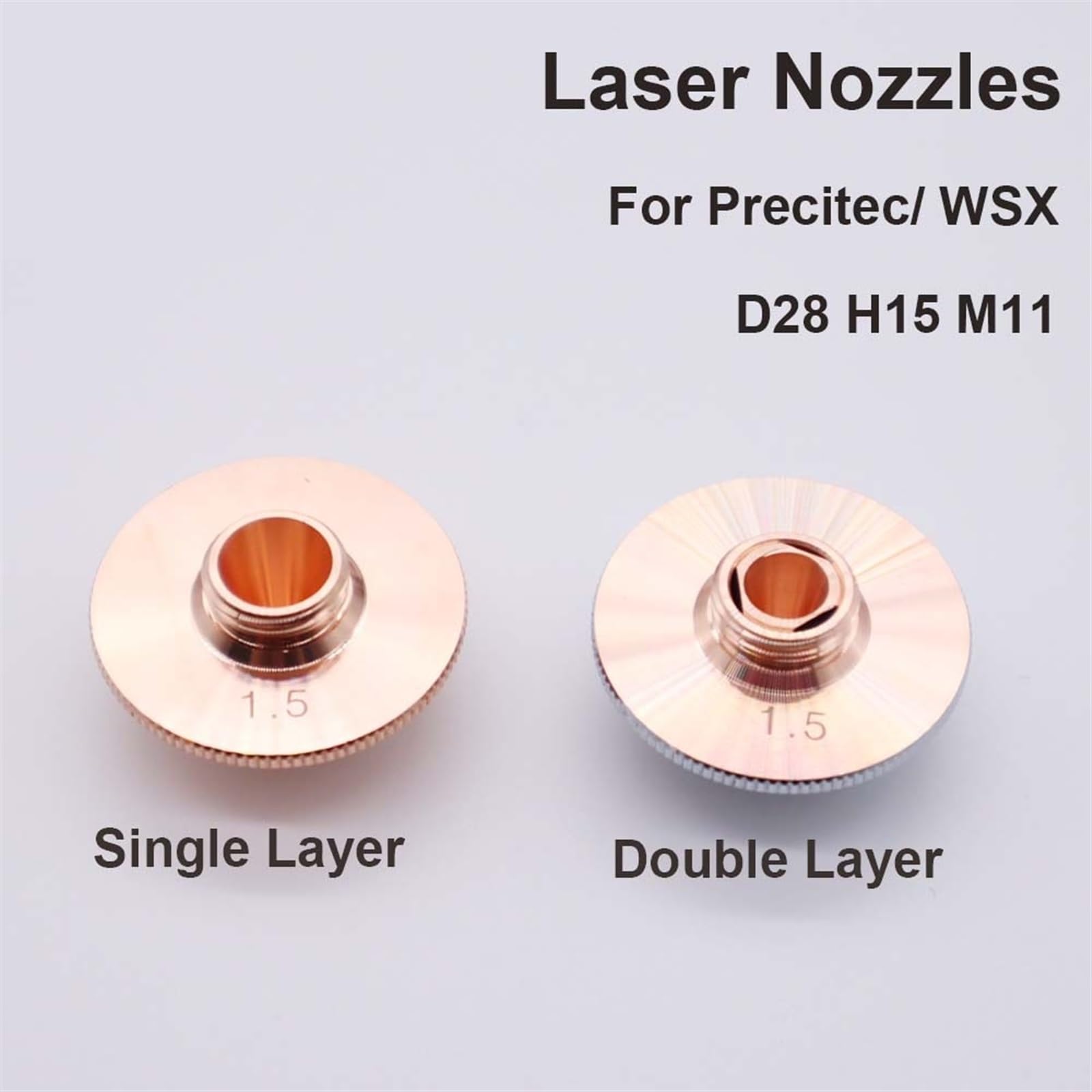 10pcs/lot aser Nozzle Single Double Layer Dia.28mm Caliber 0.8-5.0 P0591-571-0001 for WSX Fiber Laser Cutting Head(3.5mm,Single Layer)