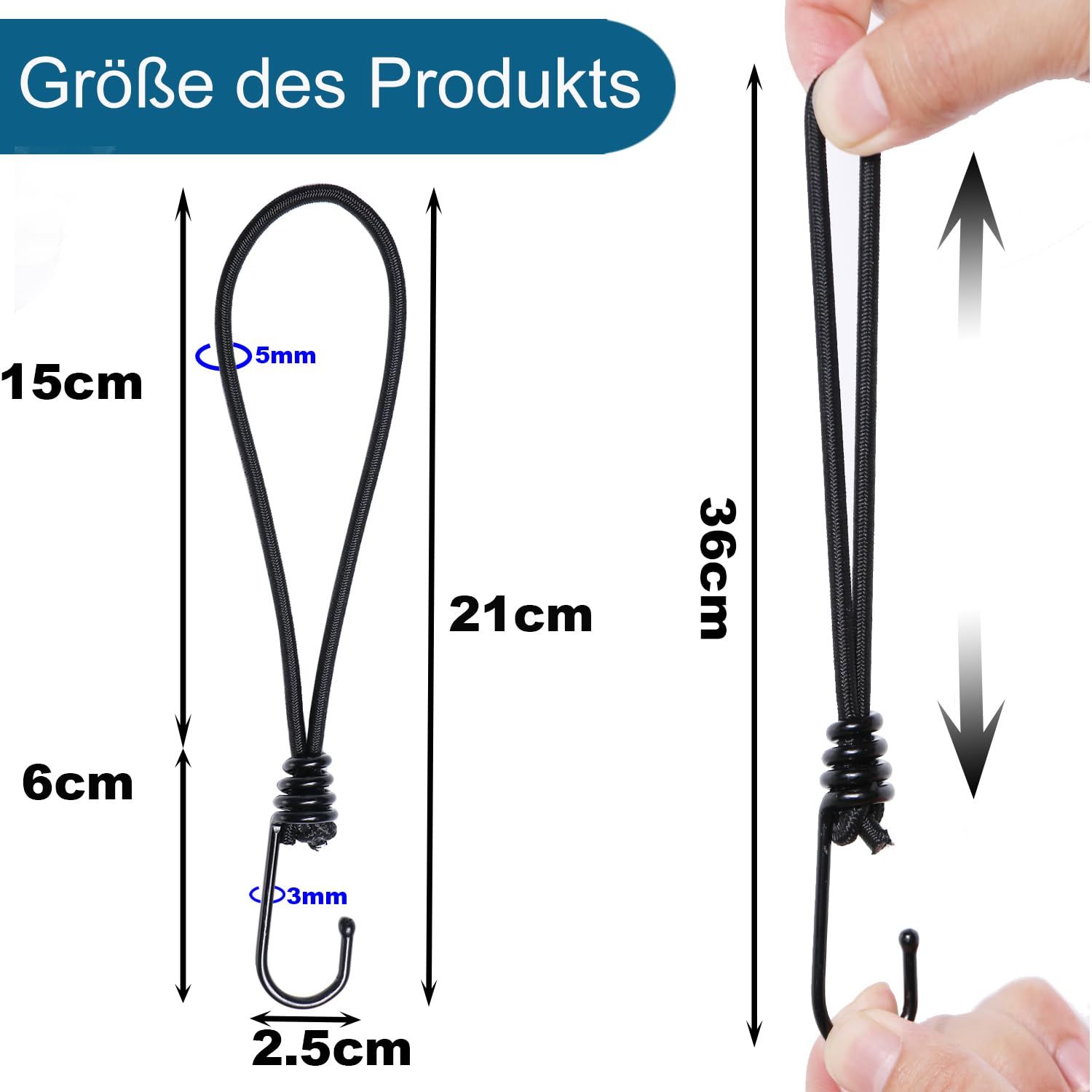 JunGG Heavy Duty Bungee Cords with Hooks, 12 Pcs 15 cm (6 Inch) Elastic Bungee Straps - Image 2