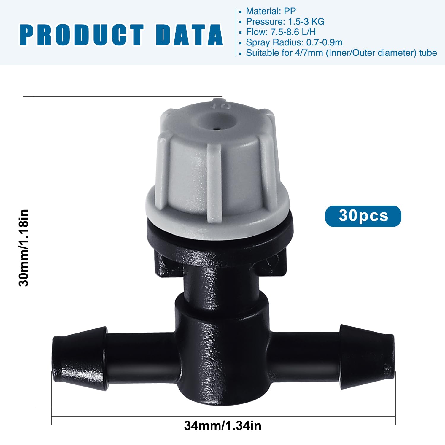VooGenzek 30 PCS Irrigation Dripper Sprinklers, Micro Emitter Drippers Tee Joint, for 4/7mm Garden Hose - Image 2