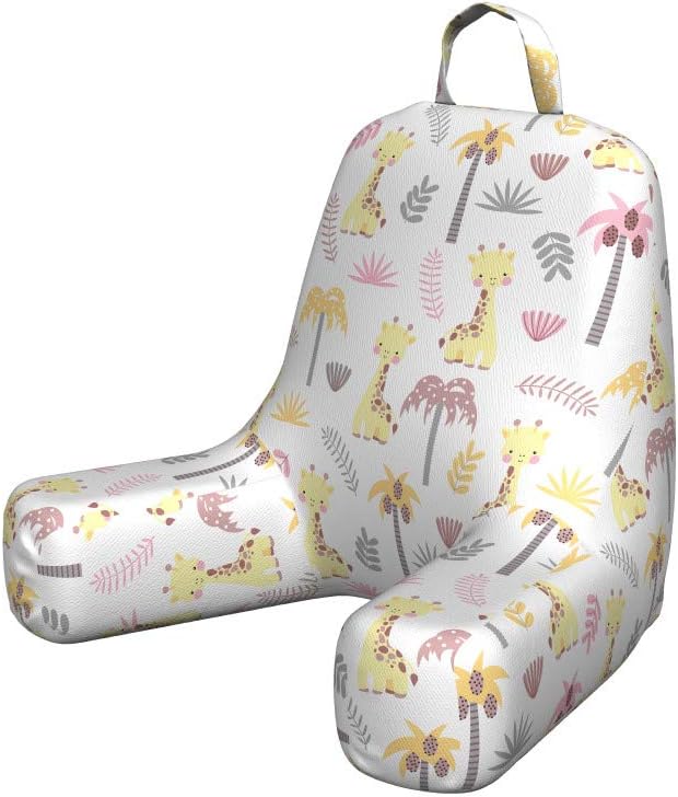 Ambesonne Giraffe Reading Pillow Cover, Young Giraffes in with Palm Trees Cartoon, Unstuffed Printed Bed Rest Case from Soft Fabric, Small, Pale Yellow Pale Pink
