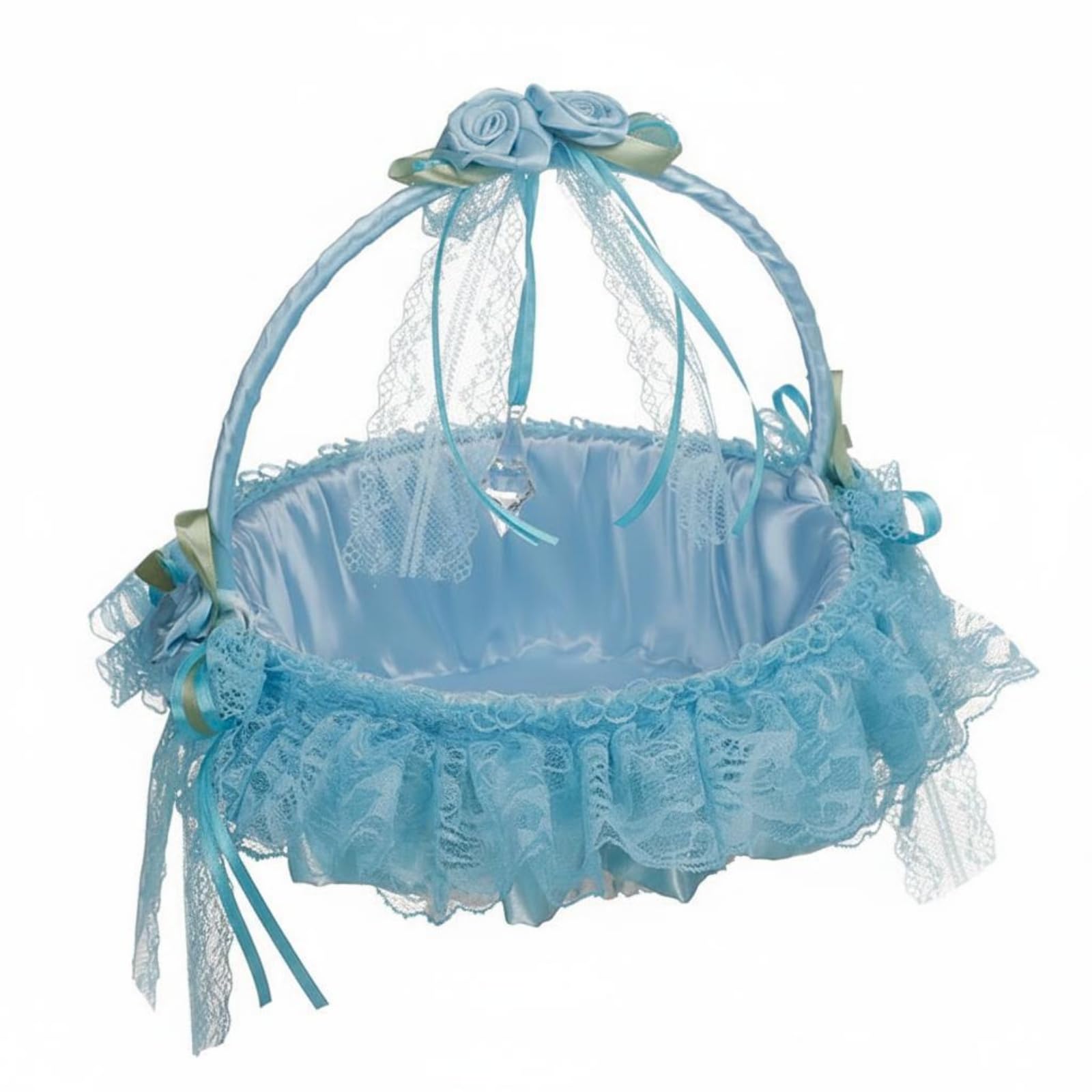 Easy to Carry Wedding Flower Girl Basket Elegant Flower Girl Basket Decorative Ceremony Accessory Handmade Look for Brides, Light Blue-image-47