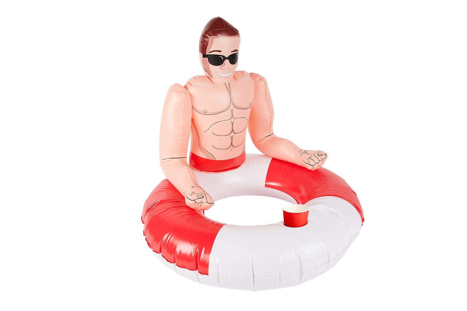 Smiffys Inflatable Lifeguard Hunk Swim Ring, Red & White 88cm/35in, Hawaiian Luau Fancy Dress, Hawaiian Dress Up Accessories