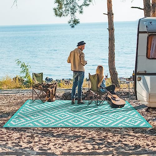 Image of GENIMO Outdoor Rug, Waterproof Plastic Rugs for Patio, 6'x9' Mist Blue