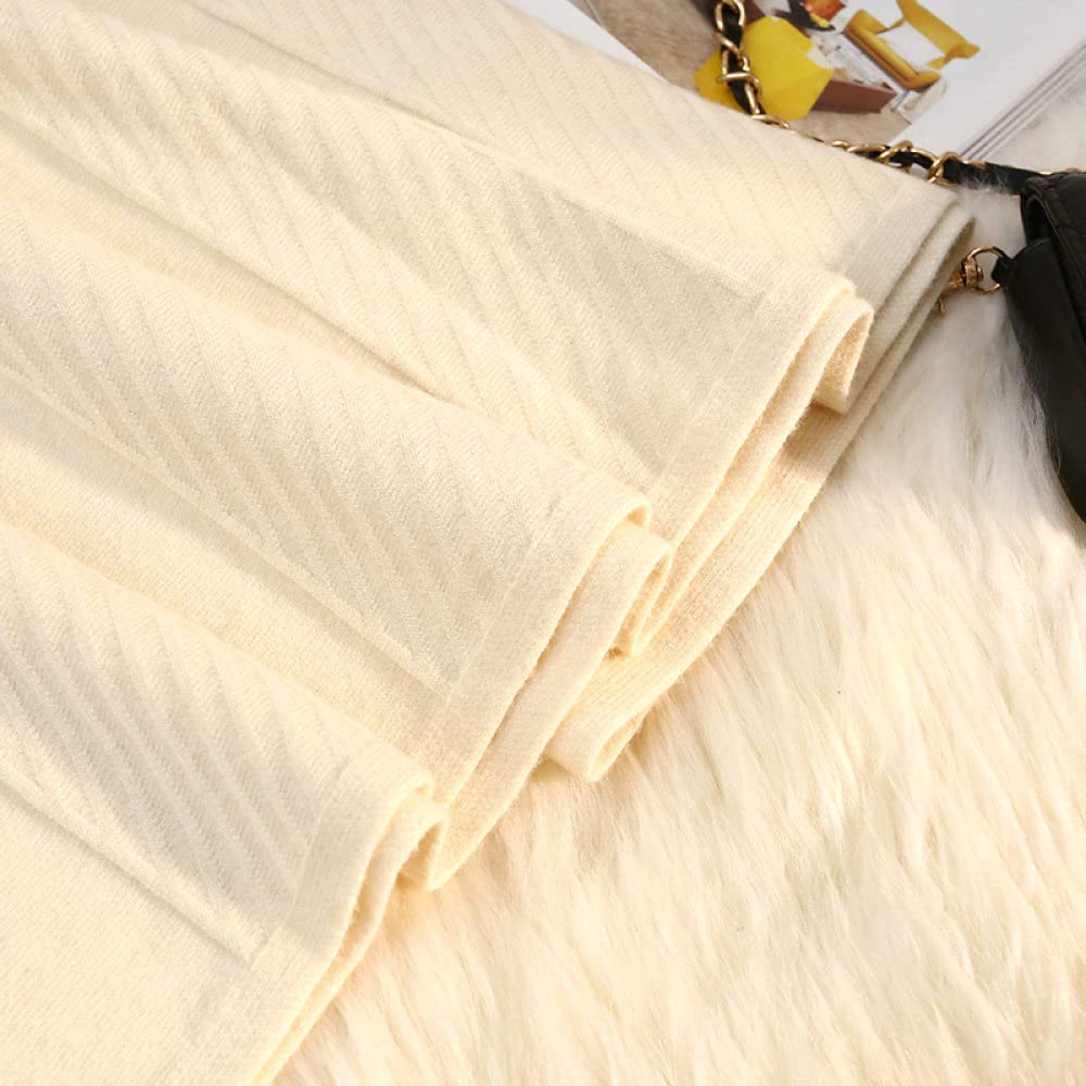 OZEO Röcke Für Damen,Damen-Midirock, Beige, Elastisch, Hohe Taille, Jacquard-Strick, Faltenrock, Einfarbig, A-Linie, Gerafft, Elegant, Herbst-Winter, Lange Röcke Für Mädchen, Damen,L