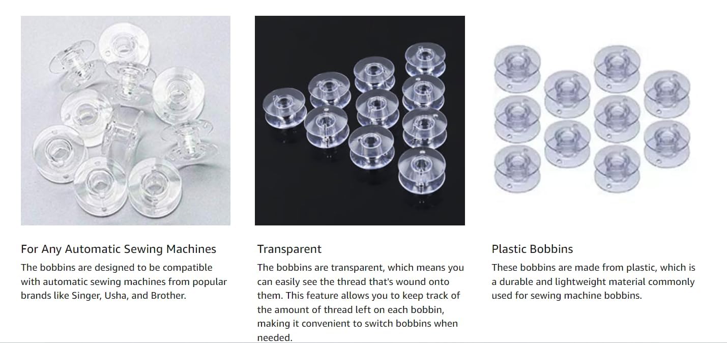 Plastic Sewing Machine Bobbins (12-Piece) Set with Storage Box β Compatible, Durable Transparent Bobbins for Smooth Stitching & Thread Organization 3
