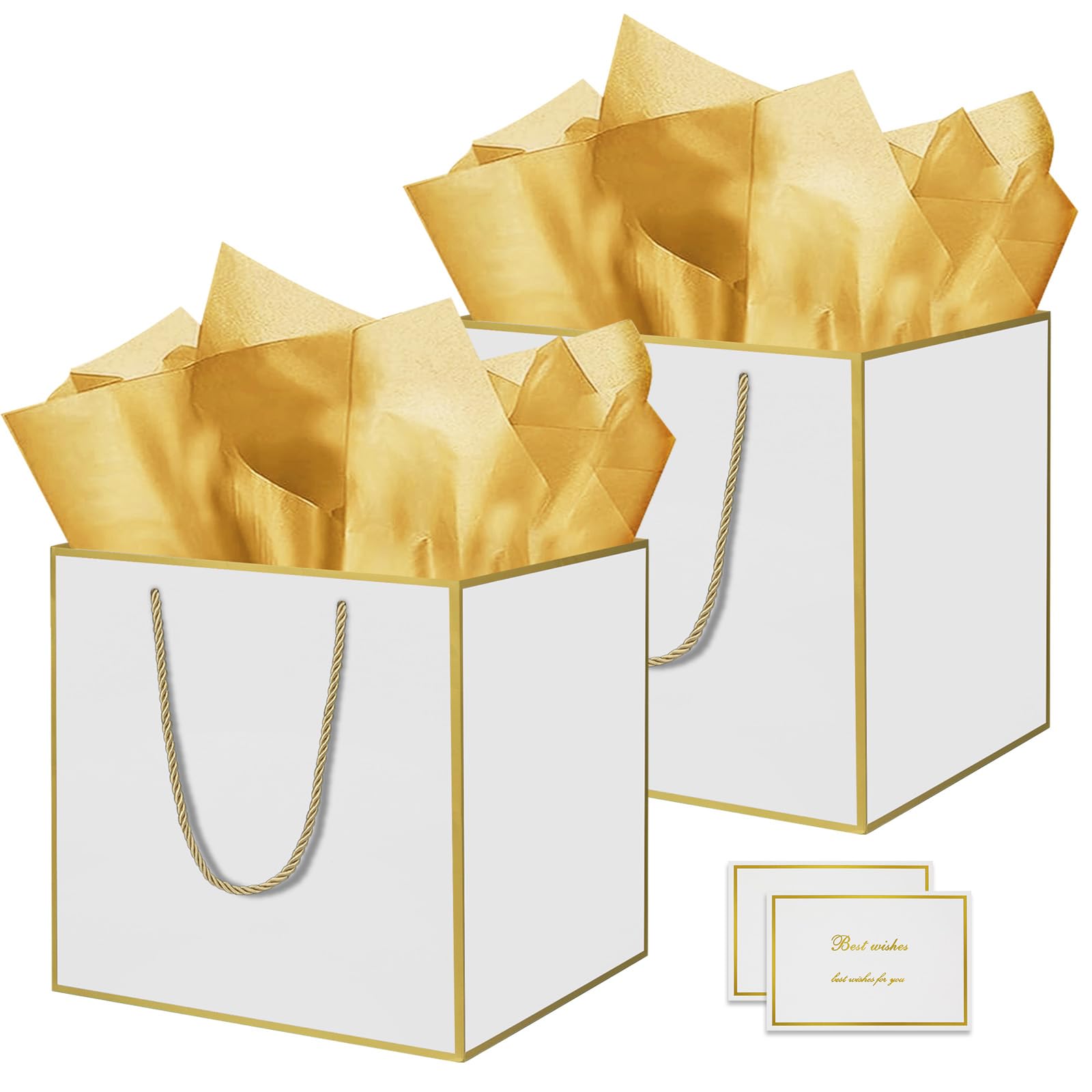 THXIY 2PCS 11.8'' Square Gift Bag, 30cm Extra Large Gift Bag Bags with Gold Edges, Presents Big Paper Bag with Tissue Paper Cards, Wedding Birthday Party Present Bridesmaid Gift Gifts Bag D — image 1