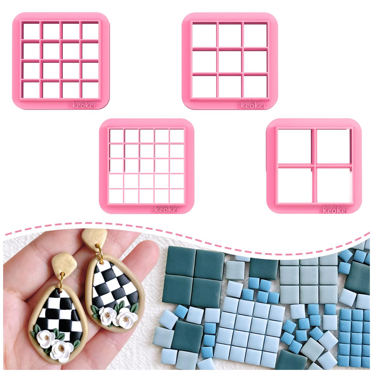 Keoker Square Polymer Clay Cutters, Checker Board Maker for Making Earrings Jewerl, Square Grid Tool (A)
