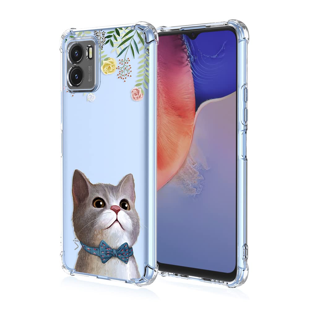 HAOYE Case for Vivo Y01, [Fresh Color Painting Style] Transparent Back Shockproof Flexible Slim Soft Silicone Rubber TPU Bumper Cover Case, Gentleman cat