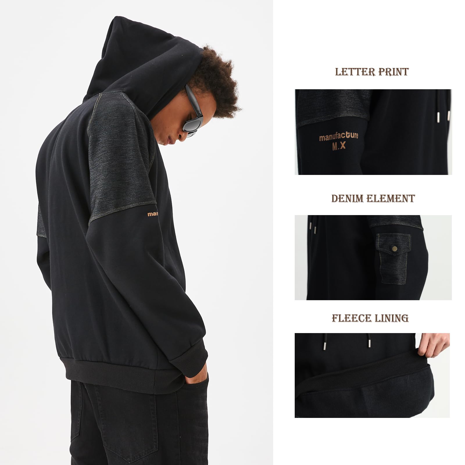 Moshtashio Sudaderas Hombres con Capucha Negra Deportiva Hoodie Casual Americana Techwear Invierno