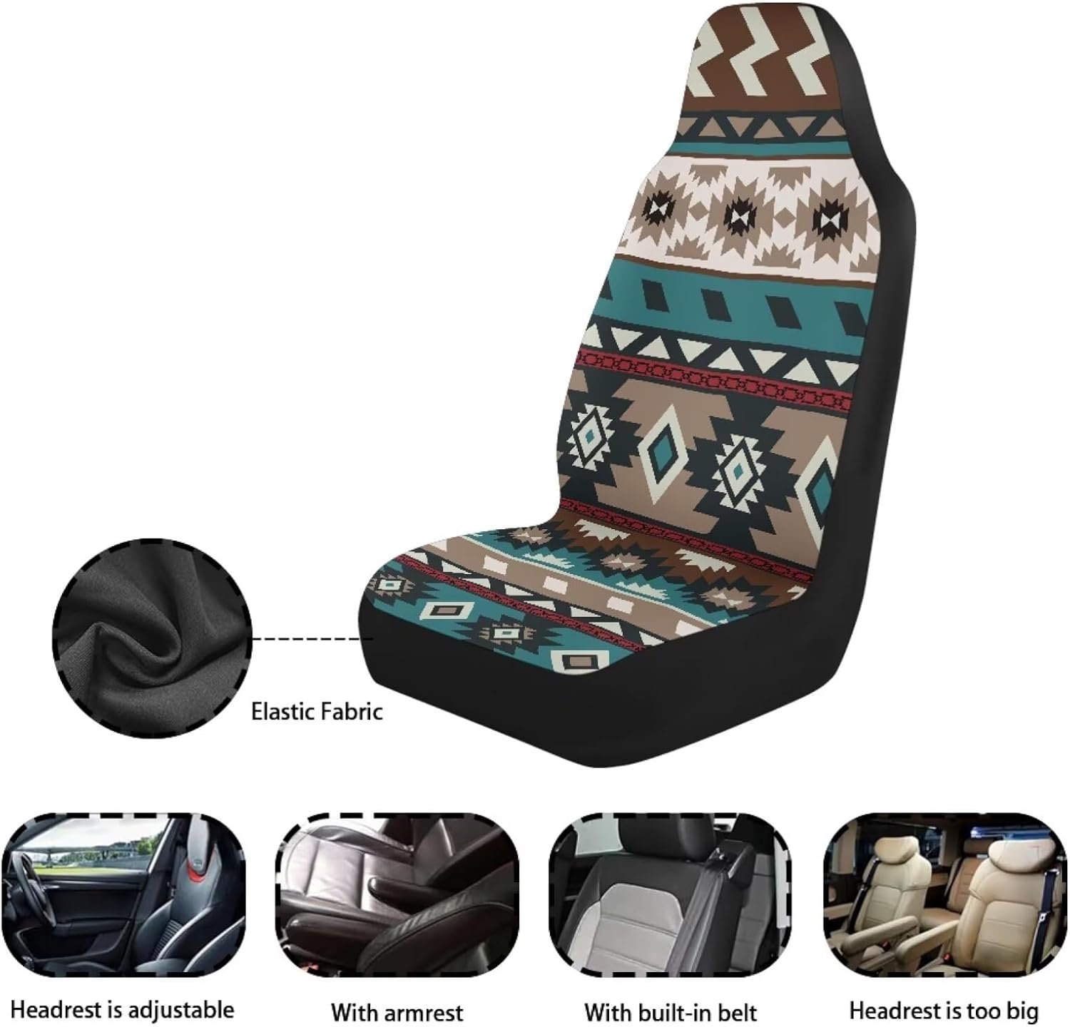 Aztec Print Automotive Seat Cover Front Only 2 Pack Dust-Proof Elastic Front Seat Cover Cloth for Cars, Universal Fit