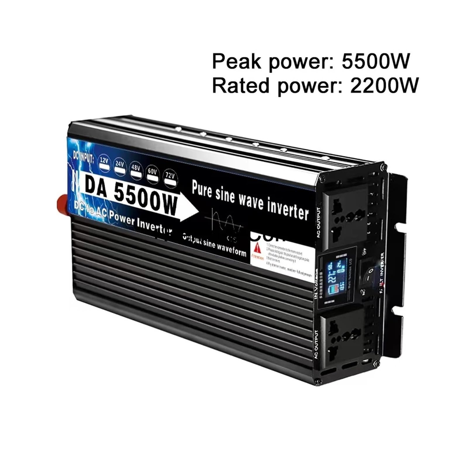 Inversor Onda Sinusoidal Pura con Transformador 5500 W Potencia Continua 2200W CC 12V-72V A CA 110V-220V Inversor Solar Coche Convertidor LCD Control Remoto.(48V,120V(60Hz),5500W)