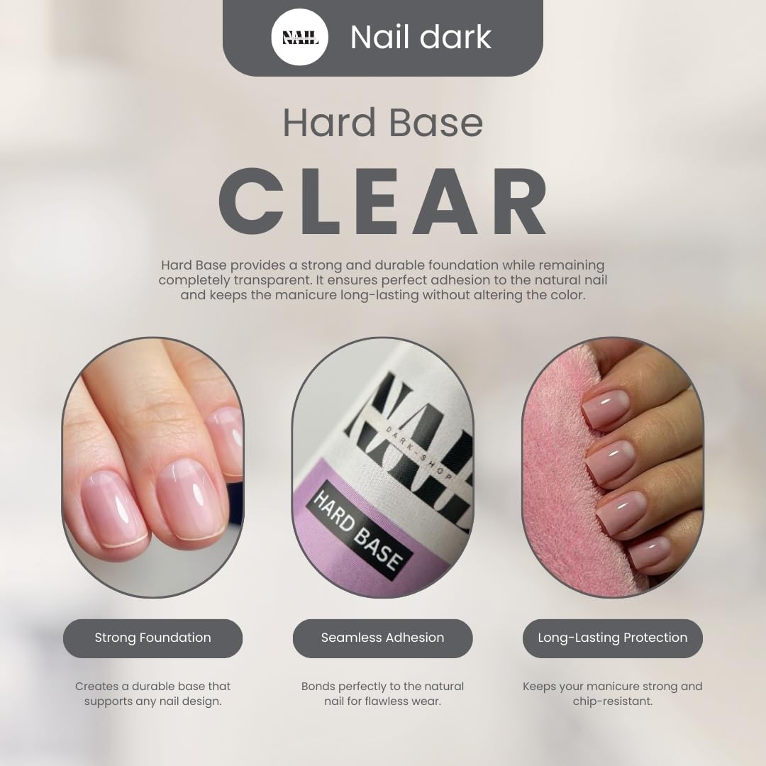 Hard Base – Strengthens Weak Nails, Flexible Durable Formula, Long-Lasting Base Coat for Gel Polish & Nail Extensions (Clear, 50 ml)