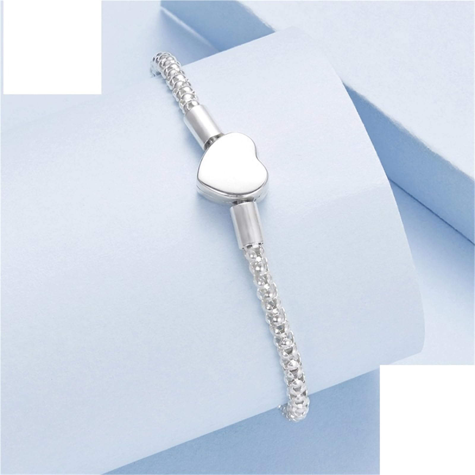 Bracelet Femme Argent Bracelet basique en argent sterling avec cœur for femme, breloques, perles, bijoux fins à faire soi-même