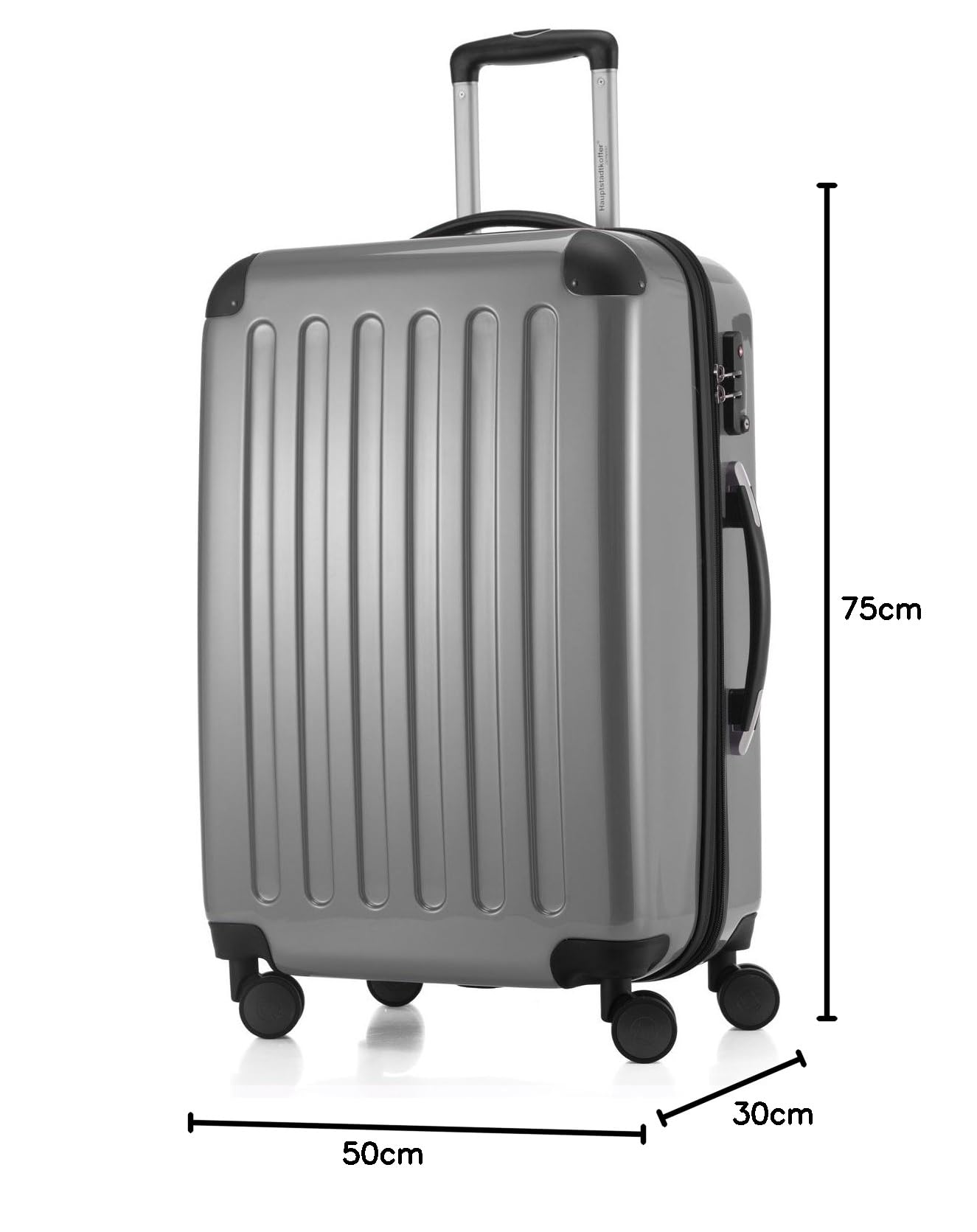 Hauptstadtkoffer ALEX - Zestaw 3 walizek, kabinowa 55 cm, średnia 65 cm i duża 75 cm, twarda skorupa ABS/PC, TSA, srebrny
