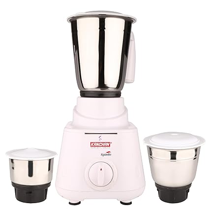 Kanchan Spindo Mixer Grinder, 500W (White, 3 Jars)