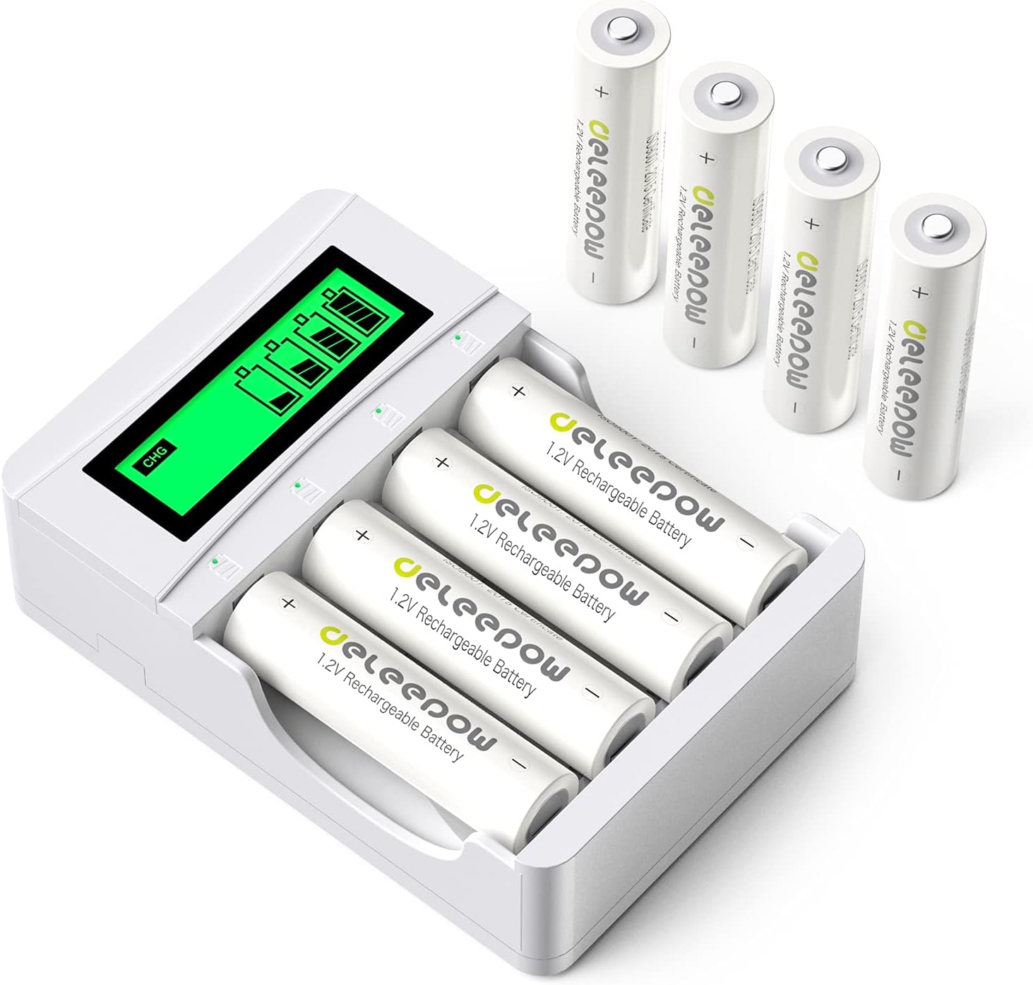 Deleepow Rechargeable AA Batteries 3300mAh High Capacity Double A Batteries with LCD Charger 1.2V NiMH Low Self Discharge Pack of 8