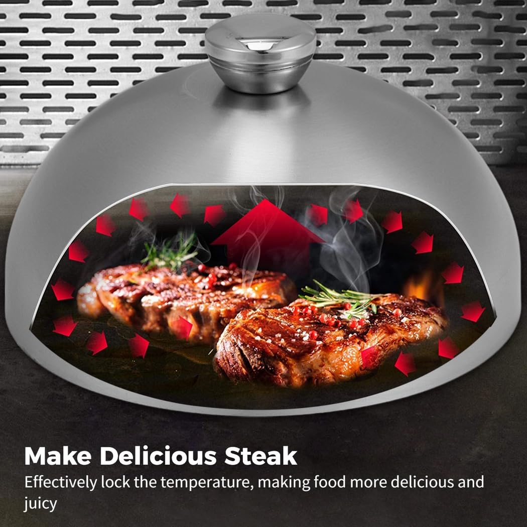 Edelstahl-Grillset, inklusive Steakabdeckung, Fleischpresse, Spatel, Schmelzkuppel und Pfannenwender für flache Grills