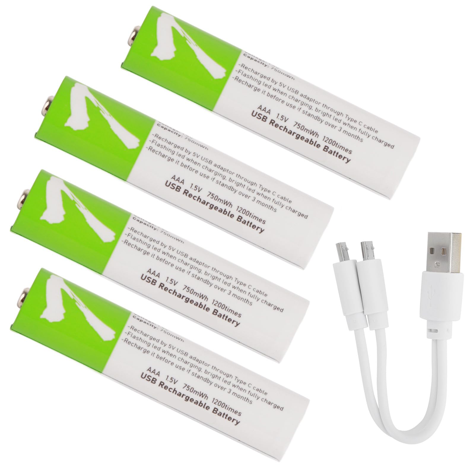 lyrlody Batterie Rechargeable AAA au Lithium-ION, Paquet de 4 Batteries de Grande capacité 750 Mah avec Chargement USB et Indicateur LED, pour Appareils Photo Numériques, Jouets et