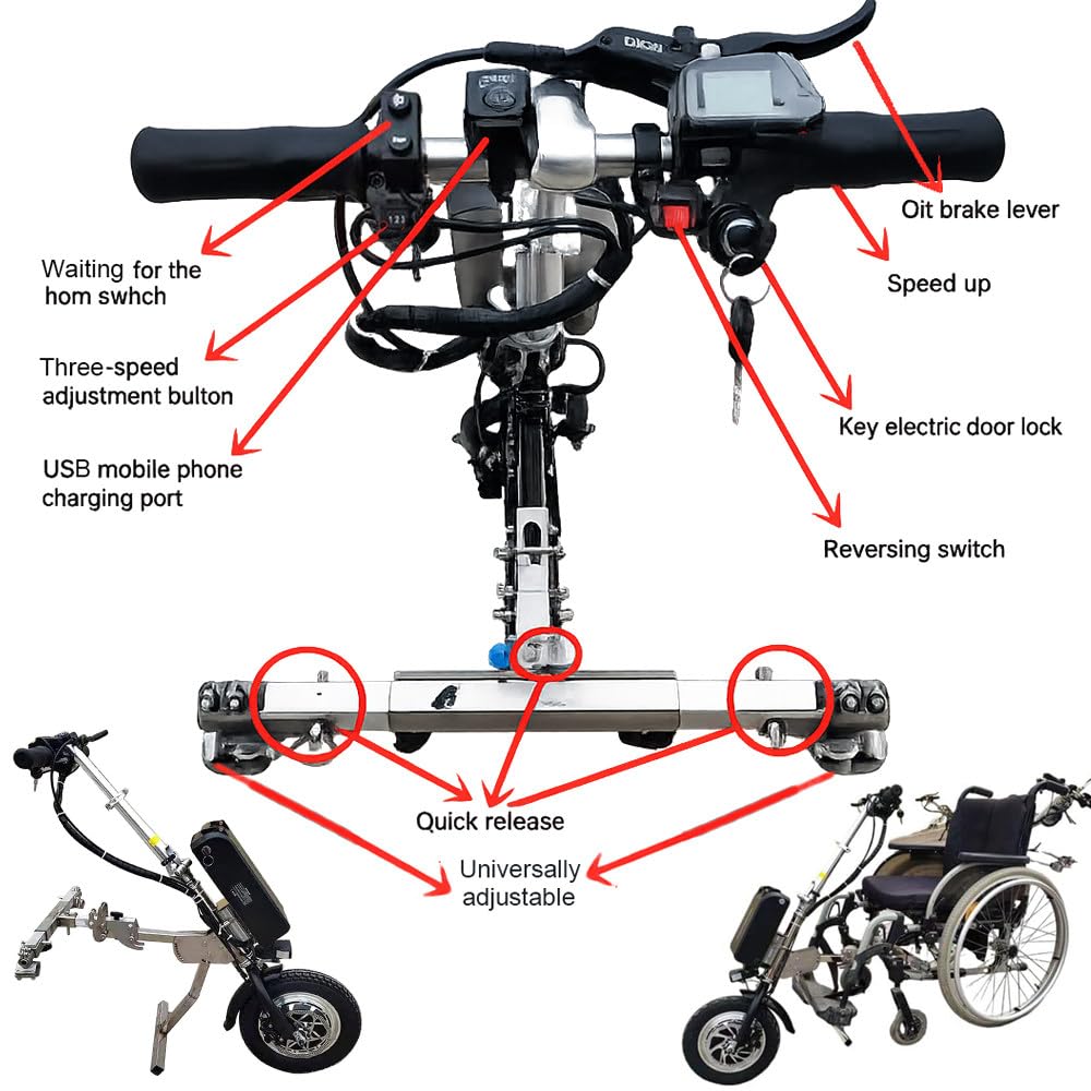 Dispositivo De TraccióN para Silla De Ruedas De 500 W,Handbike Silla De Ruedas Electrica,Convertir Silla de Ruedas Manual en eléctrica con la luz Delantera,3 Velocidades,Alcance 50 Km B