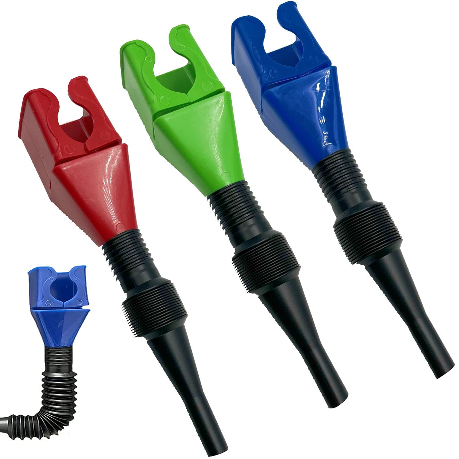REVHQ 3Pack Flexible Draining Tool Snap Funnel - Universal Flexible Draining Oil Snap Plastic Funnel - Universal Plastic Clasp Funnel for Automotive Oil and Household Uses