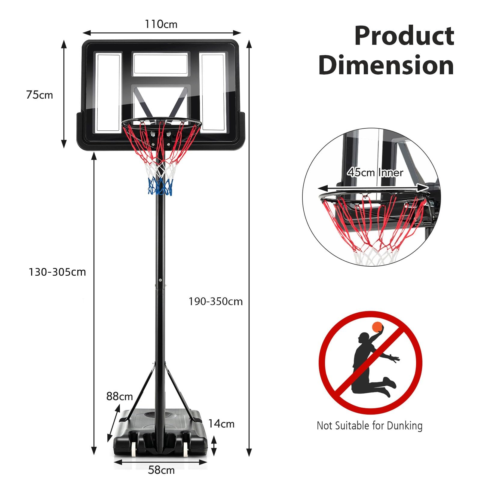 Canestro Da Basket LIFEZEAL Montato A Parete - Per Interni/Esterni, Anello Da 43 Cm, Schienale In Polietilene