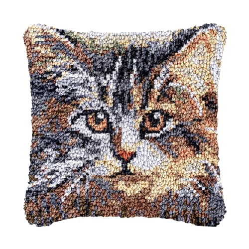 Image of Latch Hook Kits for DIY Throw Pillow Cover, Colorful Handmade Pillow Case for Home Decoration, Festival Gift 17x17inch (Cat1)