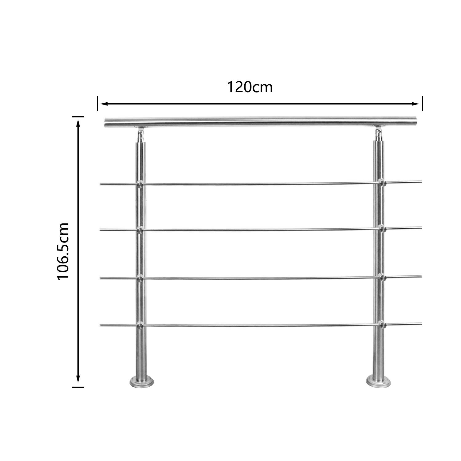 Poręcz ze stali nierdzewnej, do balustrady schodowej, na balkon, 120 cm, z 4 poprzeczkami Ø 42 mm, do wewnątrz i na zewnątrz