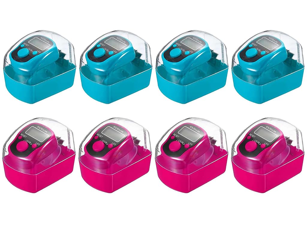 8 Piezas Contadores de Dedos Digitales,Contador de Dedos Electrónico,Contadores Electrónicos de Dedos LED,Mini Contador de Dedos LED,para Oración, Deportes de Golf, Inventario(Azul,Rosa)