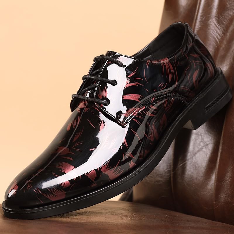 Shoes Dress Oxford for Men Lace Up Round Toe PU Leather Floral Shiny Derby Shoes Anti-Slip Slip Resistant Low Top Block Heel Wedding2