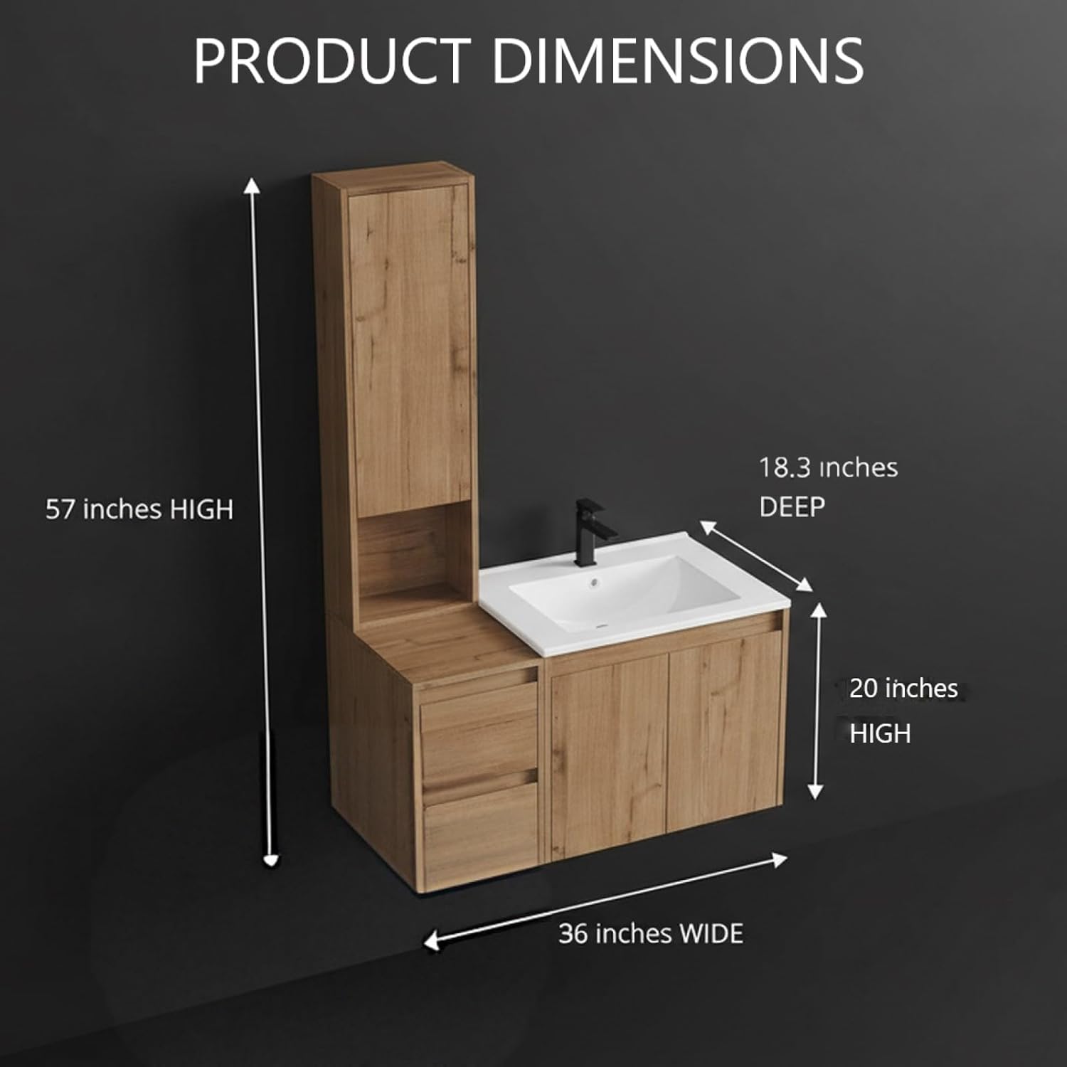 MORVANO 36" Bathroom Vanities Cabinet with Sink Combo,Wall Mounted Floating Cabinet with Ceramic Sink,Modern Bathroom Storage with 2 Doors,w/Bevelled Invisible Handles,Farmhouse