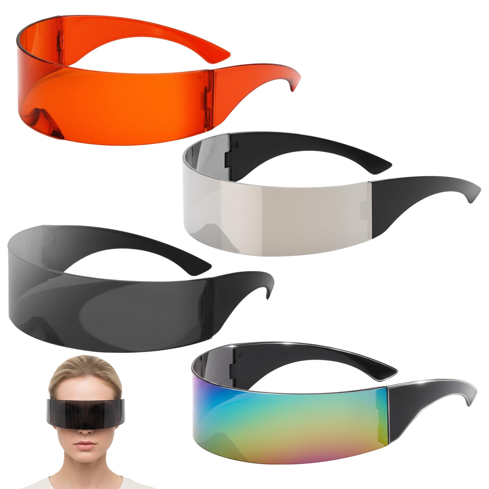 QhgPnt 4 Pack Rave Glasses, Sci-Fi Sunglasses for Men and Women Cyberpunk Futuristic Glasses Rimless