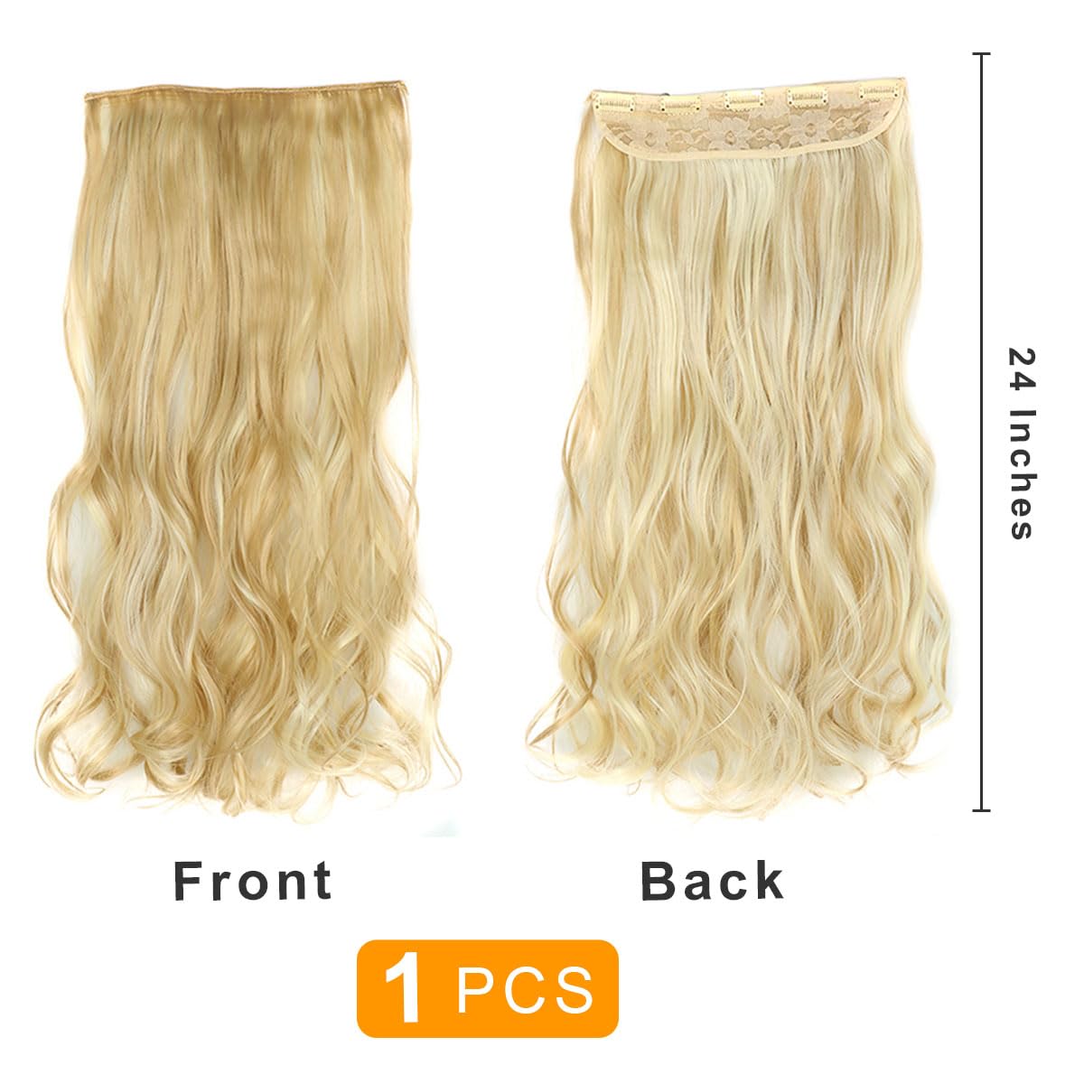 prinfantasy Hair Pieces for Women - Real Hair Clip in Extensions, Curly, Full, 24Inch Blonde Mixed Ombre, MW249 - Image 3