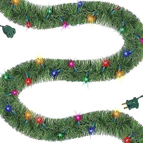 Biswing 15 FT Prelit Christmas Green Garland, Lighted