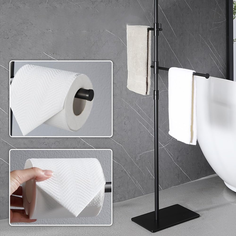 Portasciugamani Autoportante Portasciugamani mobile da terra Portasciugamani verticale mobile girevole rialzato for bagno in acciaio inossidabile senza punzonatura Portasciugamani da Terra(Bianco)