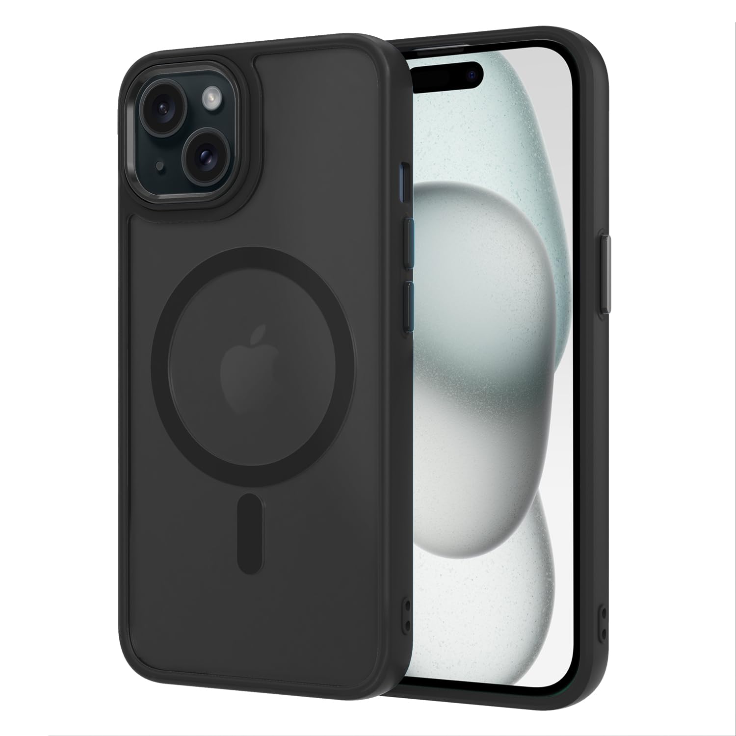 AOMYKE Cover Magnetica per iPhone 15, Custodia iPhone 15 Compatibile con MagSafe, Traslucida Opaca Posteriore Sottile PC+TPU Bumper Antiurto Case - Nero