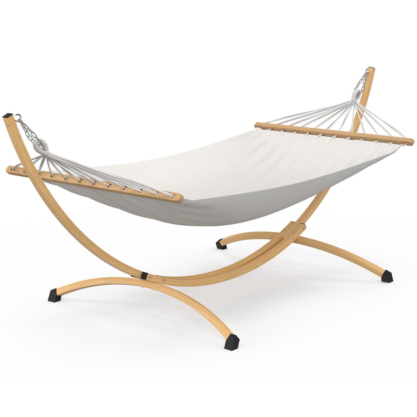 IDMarket - Hamaca XL con soporte de metal efecto madera y tela cruda