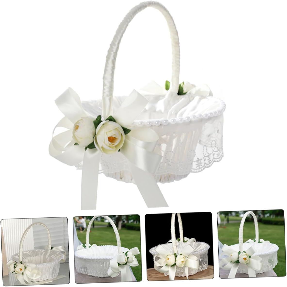 TOYANDONA Rustic Wedding Basket with Handle Small Woven Flower Girl Basket for Weddings and Petal Collection Ceremony Supplies