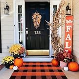 Fall Outdoor Rug Orange Buffalo Plaid Outdoor Rug Cotton Hand-Woven Buffalo Check Rug Layered Doormats for Front Door/Front Porch/Farmhouse/Entryway/Patio(Orange and Black Plaid, 27.5'' x 43'')