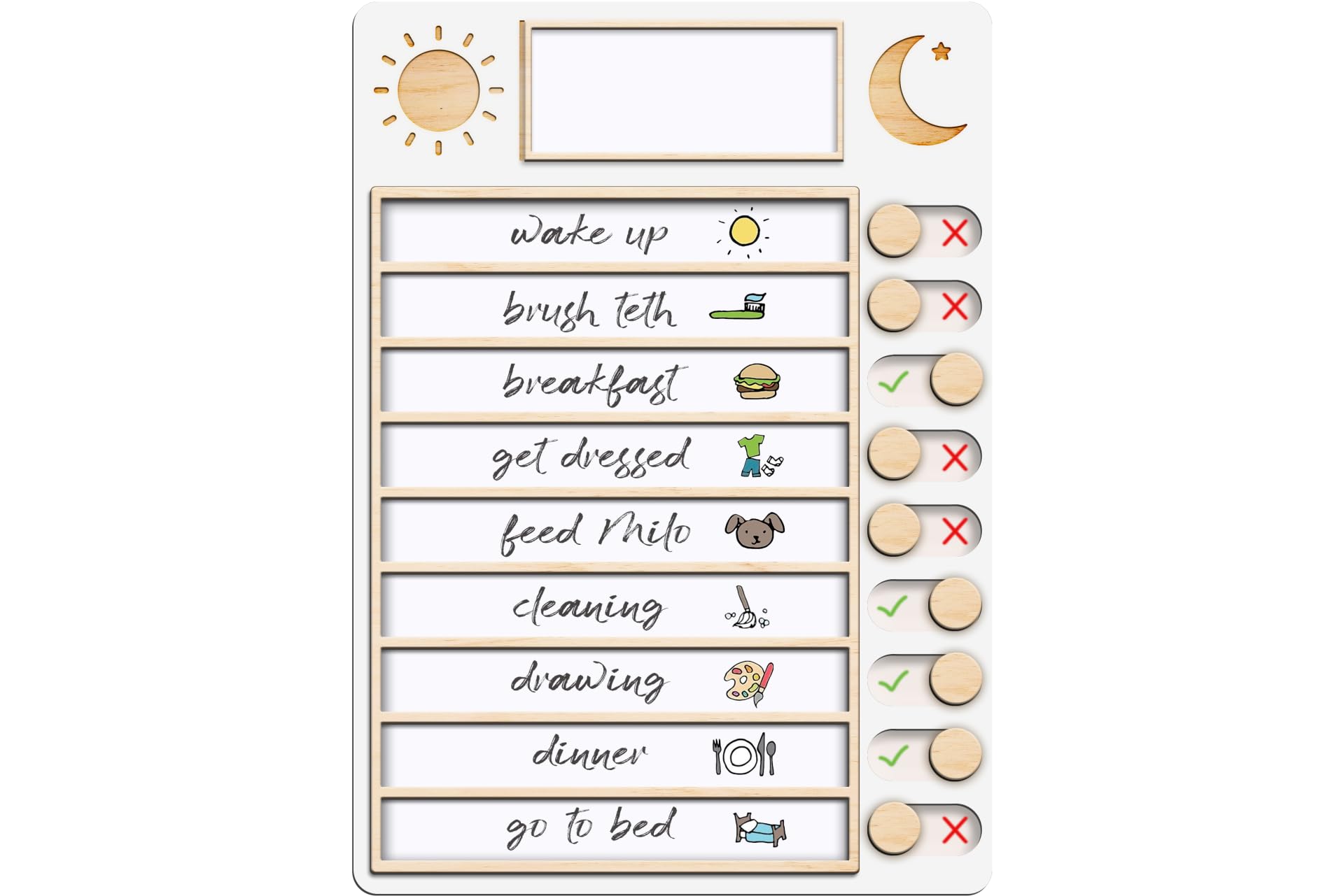 Wooden Daily Responsibility Board, Visual Schedule, Daily routine chart, Kids Chore Chart, Daily Checklist, Kids Daily Tasks (White)
