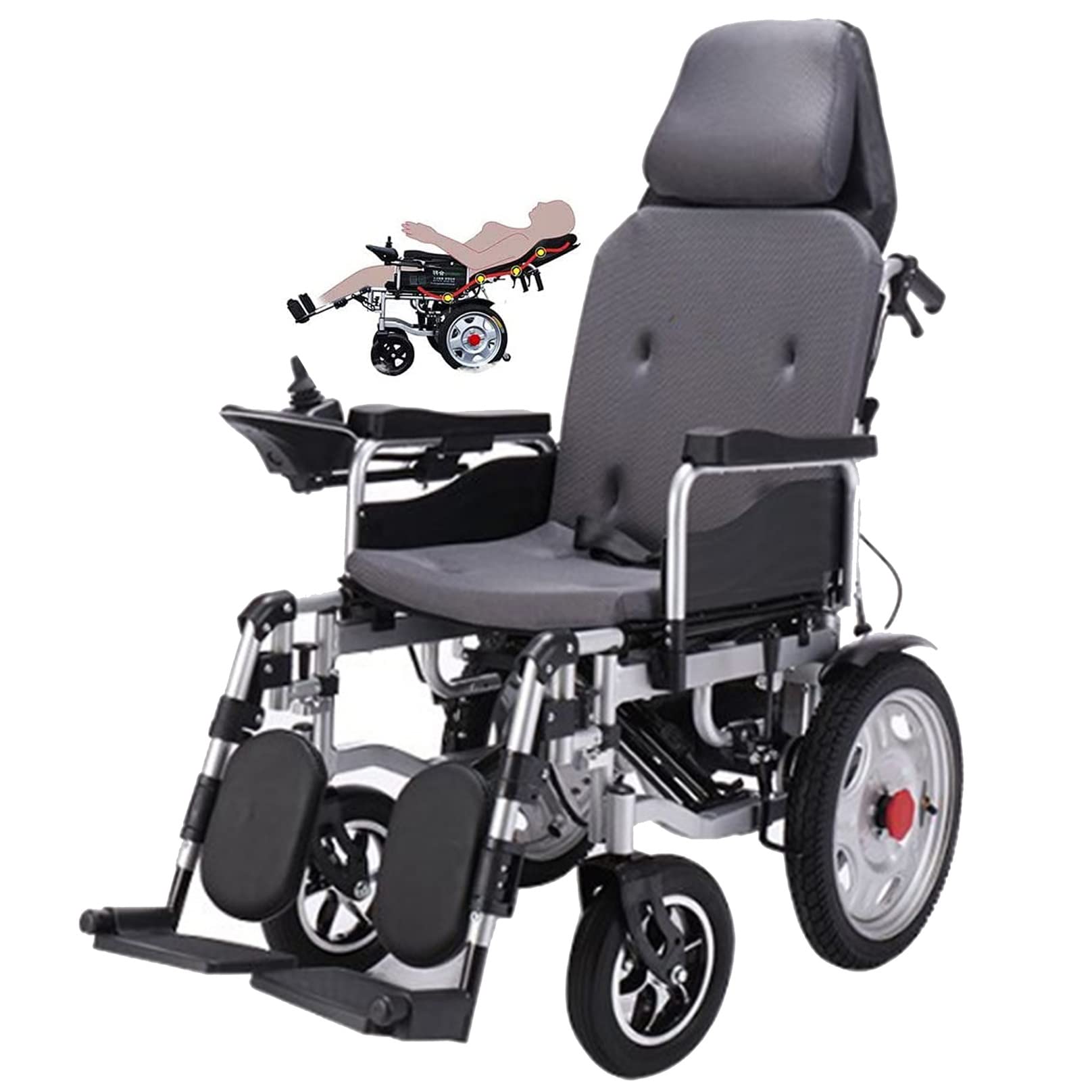 Motorized Power Wheelchairs, Folding Travel Electric Wheelchairs Heavy Duty Powerful Wheel Chair All Terrain Transit Travel Chair for Elderly, Disabled, Handicapped (Color : Gray)