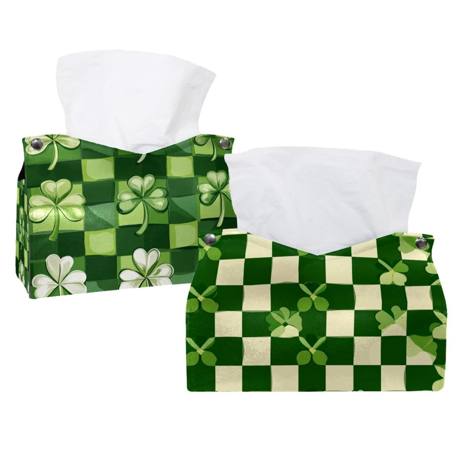 Boîte à mouchoirs en cuir Saint-Patrick motif trèfles pour commode et salle de bain