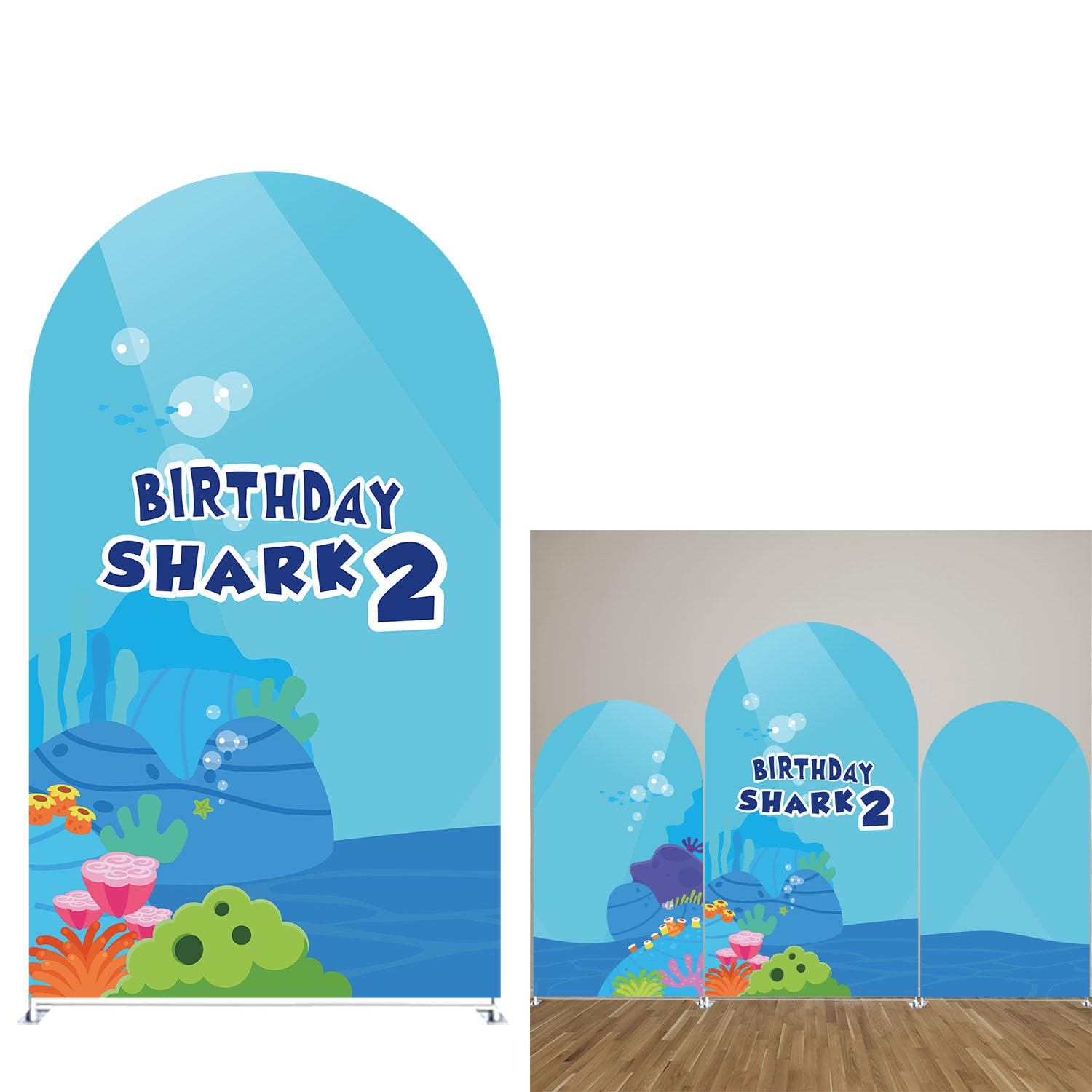 Undersea Adventure Birthday Shark Arch Backdrop Oceanic Theme Party Arched Stretchy Background for Birthday Parties Decoration Baby Shower Photo Booth