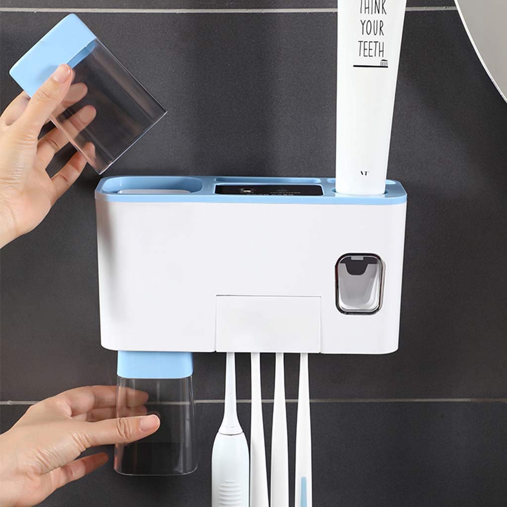 TJH Esterilizador de Cepillo de Dientes UV, Caja de Almacenamiento de electrodomésticos de Pared, Estante de Copa de Cepillo de Dientes, Almacenamiento ordenado -Sin Enchufe