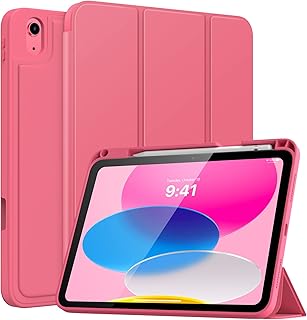 MoKo for iPad 10th Generation Case with Pencil Holder iPad 10.9 Inch Case 2022, Soft TPU Smart Stand Back Cover Case for iPad 10th Generation, Support Touch ID&Auto Wake/Sleep, Watermelon Red