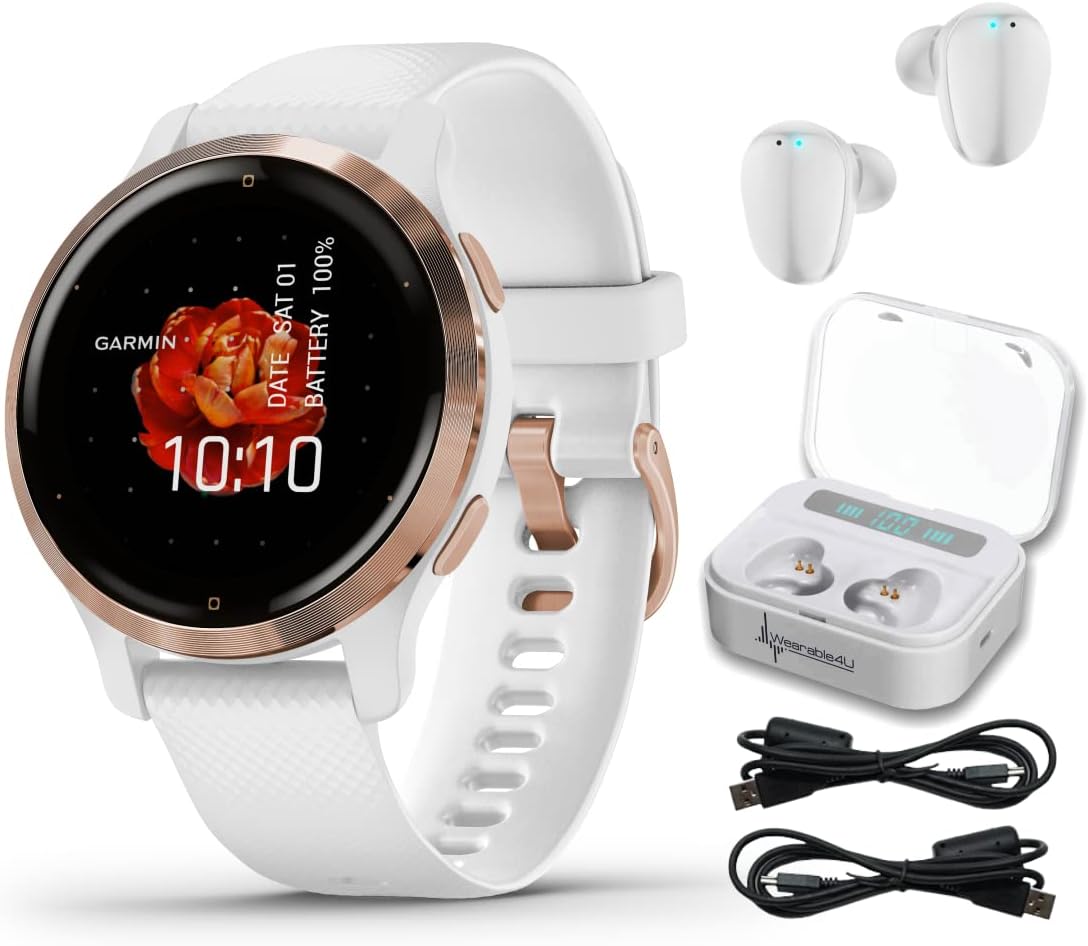 Garmin Venu 2S GPS Sport Fitness Smaller-Sized Smartwatch, Rose Gold Bezel  with White Case, AMOLED Display, Music with Wearable4U White Earbuds with  Charging Case Bundle : Electronics - Amazon.com