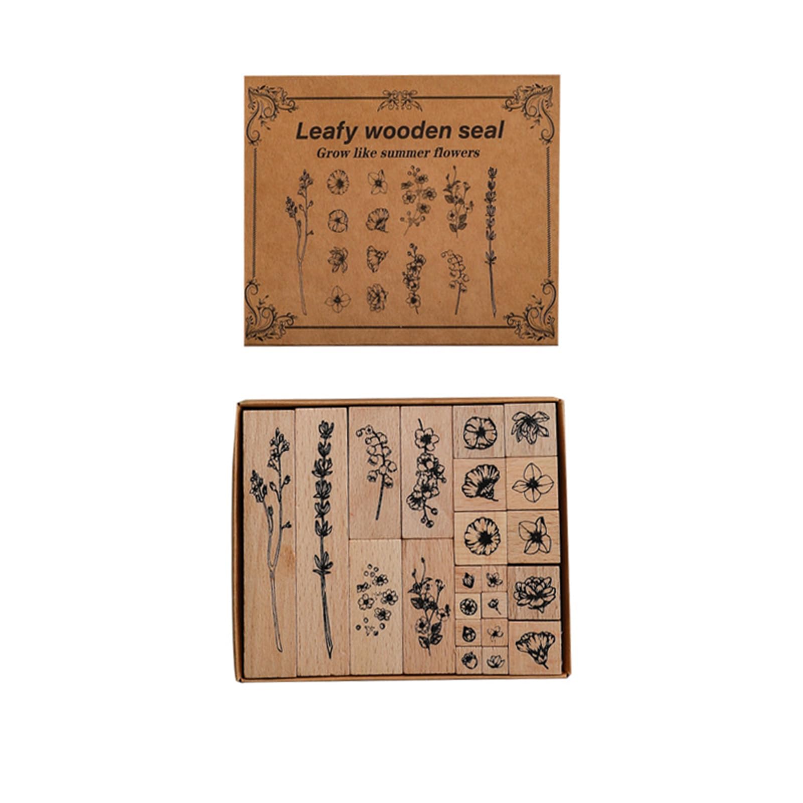 kesurpae 22pcs/Set Flower Stamps for Crafting Add Touch of Nature to Projects Vintage Wooden Rubber Stamps Cuttable Rubber Stamp, B